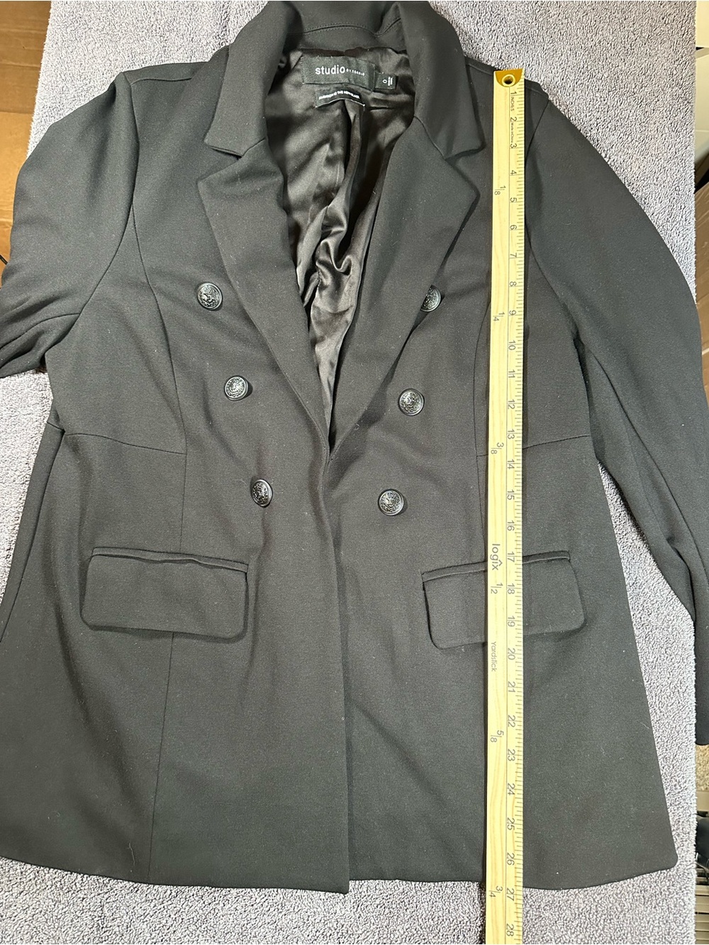 Studio by Torrid Blazer Size 0 L 12 Black Double Breasted pea coat Career